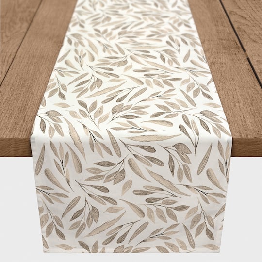 90" Greige Leaves Table Runner